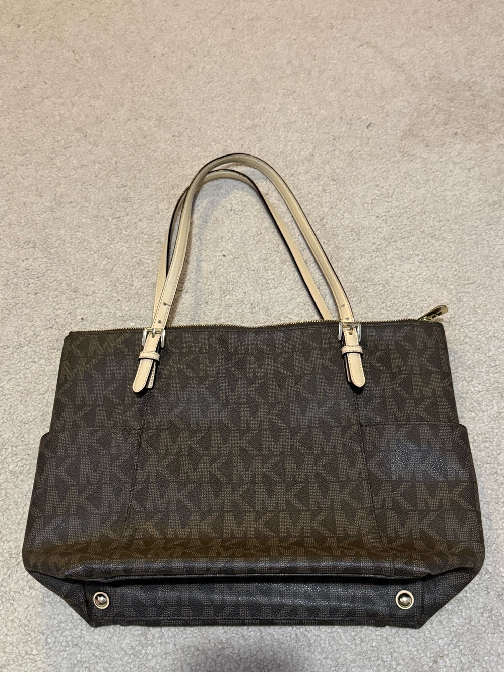 Michael Kors Jet Set Travel Signature Leather Logo Tote (Large)